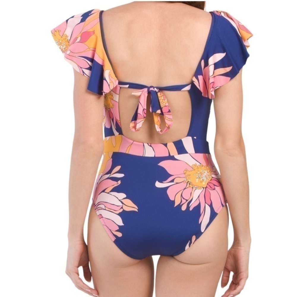 TRINA TURK ruffle shoulder floral one piece swimsuit “breeze ruffle” 14 nwt - Picture 11 of 12